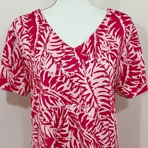 Reel Legends Keep It Cool Pink Dress Short Sleeve Palm Frond Print - Picture 2 of 6
